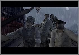 Na początku daj znać postaci stojącej na statku (machając ręką), że z Tobą jest wszystko w porządku, potem obróć się w stronę osób siedzących w szalupie i obserwuj otoczenie (już nic nie będziesz musiał robić, aż do końca etapu), gdyż sceny które będą miały miejsce za chwilę są co najmniej warte uwa - Poradnik do gry - [Solucja] The Venture | Peter Jacksons King Kong - Peter Jacksons King Kong - poradnik do gry