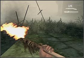 Aby móc wrócić do kompanów musisz popalić krzaki zagradzające Ci drogę, a nieco dalej - [Solucja] Brontosaurus cz.2 | Peter Jacksons King Kong - Peter Jacksons King Kong - poradnik do gry