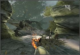 Przepłyniecie pod kamienną konstrukcją, która zagrodzi gadowi drogę - [Solucja] Rapids | Peter Jacksons King Kong - Peter Jacksons King Kong - poradnik do gry