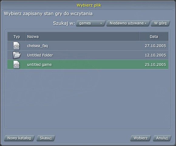 Dostępne opcje w menu Wczytaj grę [Load Game ] - Ekran startowy - Football Manager 2006 - poradnik do gry