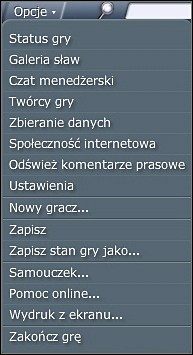 Niektóre opcje są niedostępne z poziomu ekranu startowego - Menu Options - Football Manager 2006 - poradnik do gry
