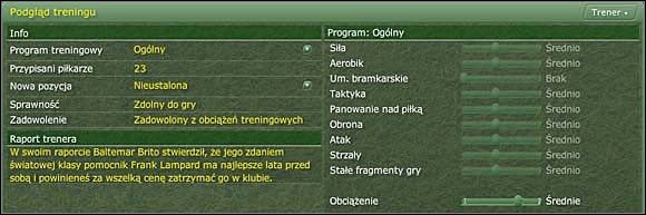 Ciekawostką jest tutaj zadowolenie z odbywanego treningu (Zadowolenie [Happiness]) jak i krótki opis asystenta na temat piłkarza - Indywidualne - Trening - Football Manager 2006 - poradnik do gry