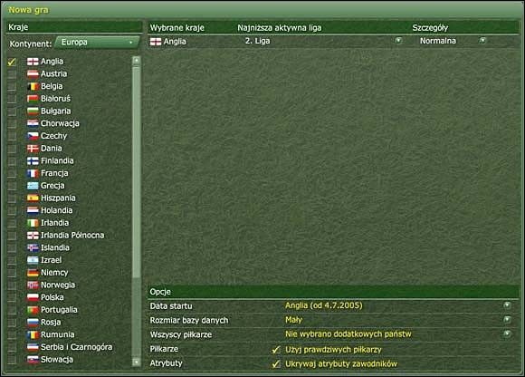 Przykładowy wybór lig. - Nowa gra - Prowadzenie zespołu - Football Manager 2006 - poradnik do gry