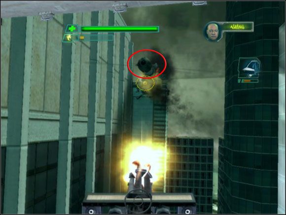 Po raz kolejny nadlatuje helikopter i odpala w naszą stronę rakietę - Helicopter Rescue - The Matrix: Path of Neo - poradnik do gry