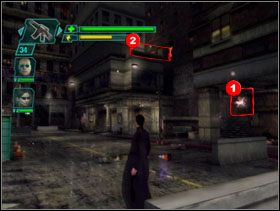 Od razu podbiegamy do krawędzi budynku i zeskakujemy na dół - Captains Rescue - Morpheus and Trinity - The Matrix: Path of Neo - poradnik do gry