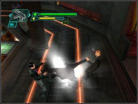 W tej sali również musimy pokonać kilku podwładnych Merowinga - Downside up - The Matrix: Path of Neo - poradnik do gry