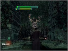 Potwór rzuca w nas kilkoma kulami złomu - This is My World - The Matrix: Path of Neo - poradnik do gry