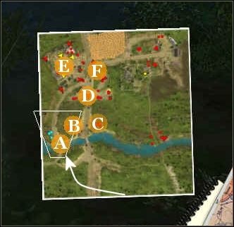 Przez rzekę przeprawiamy się od lewej strony [A - mapa] [rys - Misja 7 - Za linią wroga | Outfront Na Tyłach Wroga - Outfront: Na Tyłach Wroga - poradnik do gry