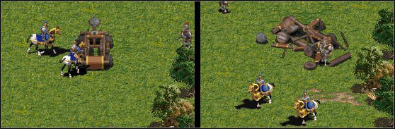 Jest to identyczna sytuacja, w której przestrzegałem przed ruchem frontalnym na jednostkę oblężniczą - Katapulty | Walka w Age of Empires - Age of Empires - poradnik do gry