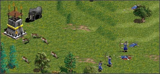 Na tym obrazku widzisz najlepszej wyszkolonych łuczników oraz drugi poziom wieży strażniczej - Wieże | Walka w Age of Empires - Age of Empires - poradnik do gry