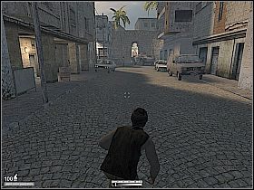 Rozpraw się ze strażnikiem przy drzwiach [1] , wyjdź na ulicę i pozostając w ukryciu skieruj się w lewo, w stronę blokady - Ulice Bejrutu | Kameleon - Kameleon - poradnik do gry