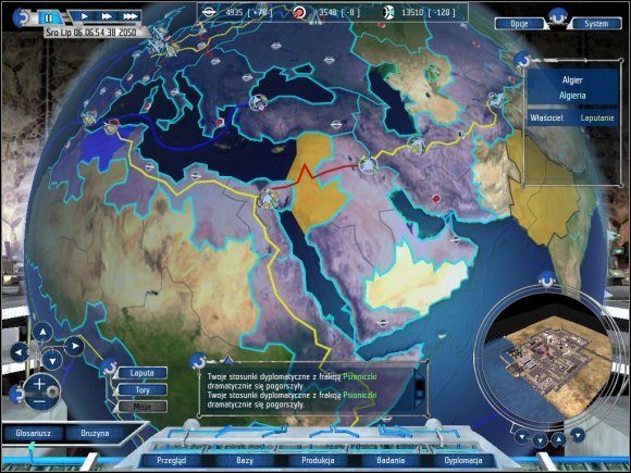 Prowincja zdobyta przez Gwiezdne Duchy (kolor żółty) jest nie do odzyskania. Dlatego nigdy nie pozwól im zgarniać swoich ziem, a szczególnie, gdy biegną przez nie tory. Zbudowanie objazdu może być bardzo kosztowne, albo wręcz niemożliwe. - Faza V - To jeszcze nie koniec! (1) | Walkthrough | UFO Decydujące Starcie - UFO: Decydujące Starcie - poradnik do gry