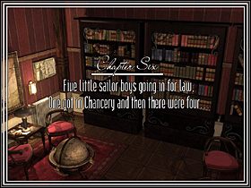 Zebraliśmy się wszyscy przy kominku, a sędzia zagaił rozmowę, próbując wyjaśnić znaczenie kolejnego wierszyka - ROZDZIAŁ VI - cz.1 | Agatha Christie I Nie Było Już Nikogo - Agatha Christie: I Nie Było Już Nikogo - poradnik do gry