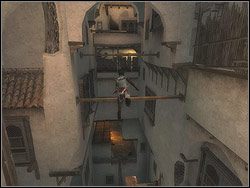 Wkrocz na wystającą z przybudówki po prawej stronie deskę i skręć w jej lewą odnogę - [03] The Streets of Babylon (ulice Babilonu) | Prince of Persia Dwa Trony - Prince of Persia: Dwa Trony - poradnik do gry