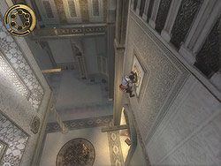 Wejdź na stojący obok, przylegający do muru kamienny podest - [04] The Palace Balcony (balkony pałacowe) | Prince of Persia Dwa Trony - Prince of Persia: Dwa Trony - poradnik do gry