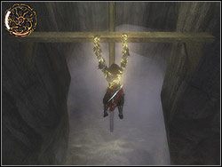 Po walce podejdź do urwiska, strzel daggertailem w rzeźbę głowy, tkwiącą po drugiej stronie i pociągnij łańcuch do siebie - [10] The Sewers (kanały) | Prince of Persia Dwa Trony - Prince of Persia: Dwa Trony - poradnik do gry