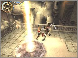 Skocz na plecy temu z nieprzyjaciół, który cały czas spaceruje (użyj speed killa), a po zasztyletowaniu go zajmij się drugim - [12] The Fortress (twierdza) | Prince of Persia Dwa Trony - Prince of Persia: Dwa Trony - poradnik do gry