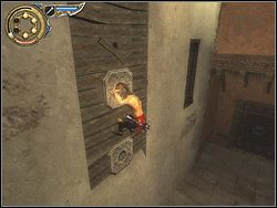 Wybij się z reliefu do tyłu sięgając kładki przy ścianie - [14] The Lower City Rooftops (szczyty dachów dolnego miasta) - Prince of Persia: Dwa Trony - poradnik do gry
