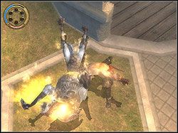 Odbij z reliefu na lewo i biegnąc poziomo po ścianie wybij się z niej mocno przed załomem - [19] The Temple Rooftops (dachy świątyni) | Prince of Persia Dwa Trony - Prince of Persia: Dwa Trony - poradnik do gry