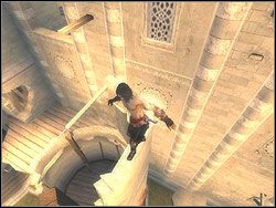 Zeskocz na ziemię i pobiegnij do wysuniętego bloku - [19] The Temple Rooftops (dachy świątyni) | Prince of Persia Dwa Trony - Prince of Persia: Dwa Trony - poradnik do gry