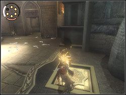 Stań przy ścianie po prawej, pobiegnij poziomo po ścianie do momentu, aż złapiesz się sukna - [20] The Temple (świątynia) | Prince of Persia Dwa Trony - Prince of Persia: Dwa Trony - poradnik do gry