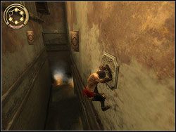 Wdrap się na kładkę, po czym skocz na wprost na kolejną, umiejscowioną trochę niżej niż ta, z której się wybiłeś - [21] The Marketplace (rynek) | Prince of Persia Dwa Trony - Prince of Persia: Dwa Trony - poradnik do gry