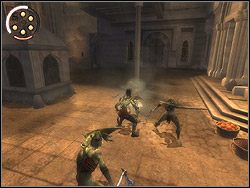 Podąż w prawo, dojdź do przepaści, po czym ustaw się przy lewym murze - [25] The Plaza (plac) | Prince of Persia Dwa Trony - Prince of Persia: Dwa Trony - poradnik do gry