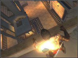 Udaj się korytarzem na prawo od fontanny, wyjdź po schodach i przekrocz próg pomieszczenia z balkonem - [32] The Palace Entrance (wejście do pałacu) | Prince of Persia Dwa Trony - Prince of Persia: Dwa Trony - poradnik do gry