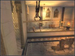 Z reliefu odbij na prawo, pobiegnij poziomo po ścianie i przed załomem wybij się ponownie w prawo - [32] The Palace Entrance (wejście do pałacu) | Prince of Persia Dwa Trony - Prince of Persia: Dwa Trony - poradnik do gry