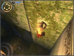 Podejdź do ruchomego bloku z reliefem, wbiegnij pionowo na niego i wbij sztylet w płaskorzeźbę - [32] The Palace Entrance (wejście do pałacu) | Prince of Persia Dwa Trony - Prince of Persia: Dwa Trony - poradnik do gry