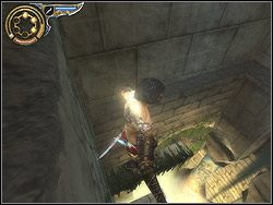 Chwiejąc się na końcu deski, daj susa na wprost między dwie zbiegające się, równoległe ściany, po których ścieka woda - [37] The Underground Cave (podziemna grota) | Prince of Persia Dwa Trony - Prince of Persia: Dwa Trony - poradnik do gry