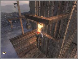 Cofnij się parę kroków wstecz i stań twarzą do frontowej, drewnianej ściany platformy - [40] The Lower Tower (niższa wieża) | Prince of Persia Dwa Trony - Prince of Persia: Dwa Trony - poradnik do gry