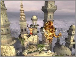 Obróć się w prawo i przeskocz na następną platformę, a z niej wybij się po ukosie na kolejny pionowy murek - [43] The Terrace (taras) | Prince of Persia Dwa Trony - Prince of Persia: Dwa Trony - poradnik do gry