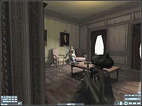 Na drugim końcu korytarza za kilka chwil powinien pojawić się pojedynczy przeciwnik, z którym w miarę możliwość dość szybko powinieneś się rozprawić (#1) - [Misja 13] [Segment 2/2] NATO Summit | Rainbow Six Lockdown - Tom Clancys Rainbow Six: Lockdown - poradnik do gry