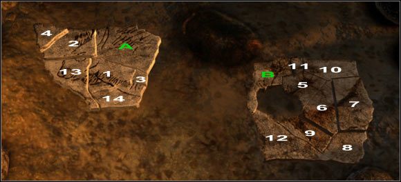 Na pierwszej ilustracji widzisz trzy strategiczne lokacje oznaczone literami alfabetu - Opis (1) | Tika | Secret of the Lost Cavern - Secret of the Lost Cavern: Tajemnica Zaginionej Jaskini - poradnik do gry