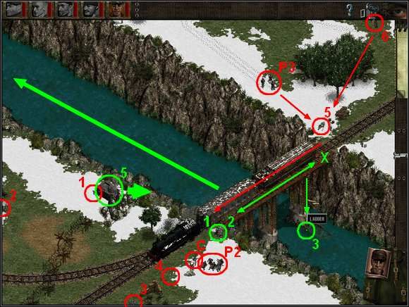 Teraz zajmiemy się wrogami za mostem na południowy wschód od torów - Misja 4 Restore Pride | Commandos Za linią wroga - Commandos: Za linią wroga - poradnik do gry
