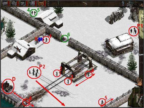 Przejdźmy teraz do Zielonego Bereta (1) i Nurka (3) , którzy wylądowali w innym miejscu i - Misja 7 Chase of the Wolves | Commandos Za linią wroga - Commandos: Za linią wroga - poradnik do gry