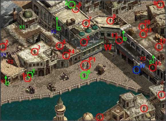 Teraz Szpieg powinien pobiec rozprawić się z Niemcami (1 i 2) likwidując ich swoją trucizną w strzykawce (ciało (2) przenieś ewentualnie koło (1) ) - Misja 12 Up on the Roof | Commandos Za linią wroga - Commandos: Za linią wroga - poradnik do gry