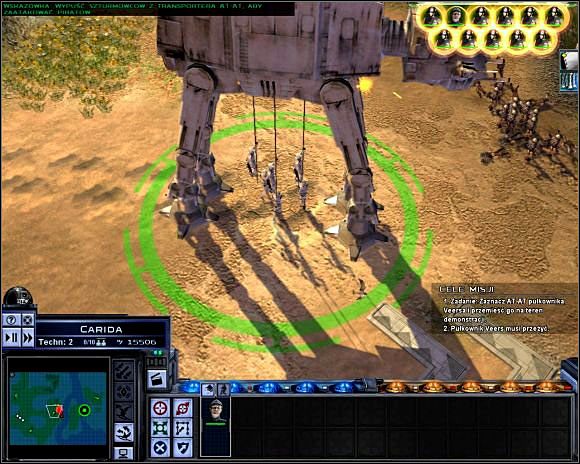AT-AT desantuje szturmowców - nie stanowią wielkiej siły bojowej, ale dzięki nim maszyna może zajmować punkty wsparcia i platformy konstrukcyjne - Misja 7 Nowa broń | Imperium | Star Wars Empire At War - Star Wars: Empire At War - poradnik do gry