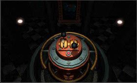Winda zjedzie pół piętra, a Twoim oczom ukaże się znajomy panel kontrolny. No to do dzieła, teraz należy obrócić fortecę, tak aby dostać się do dwóch wysepek. Pamiętaj, że najpierw używasz lewej dźwigni, potem prawej, wówczas opuszczasz lewą i słyszysz dźwięk. Jeśli już nie pamiętasz, jak dźwięk odpowiada danemu kierunkowi, zawsze możesz wrócić do pokoju Achenara i skorzystać z jego symulatora. Obróć fortecę najpierw w kierunku pierwszej wysepki. - MECHANICAL AGE cz.3 | Myst - Myst - poradnik do gry