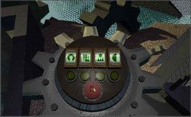 Ponownie obróć fortecę, tym razem do pierwotnego ułożenia i skieruj się do tego panelu. Ustaw odpowiednie symbole w odpowiedniej kolejności, naciśnij czerwony przycisk, a po prawej stronie pojawi się zejście do księgi Myst. - MECHANICAL AGE cz.3 | Myst - Myst - poradnik do gry