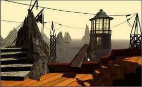 Wejdź do latarni, na podłodze zauważysz klucz. Niestety aktualnie nie możesz z niego skorzystać. A może by tak wypompować tę wodę? - STONESHIP AGE cz.2 | Myst - Myst - poradnik do gry