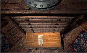 W jednej z szuflad znajdziesz połowę jakiejś notatki. Zanotuj jej treść. - STONESHIP AGE cz.3 | Myst - Myst - poradnik do gry