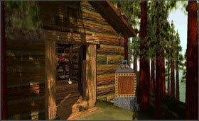 Teraz wróć do biblioteki, dotknij drugiego obrazu, aby otowrzyć drzwi wyjściowe i skieruj się do drewnianej chatki. - CHANNELWOOD AGE cz.1 | Myst - Myst - poradnik do gry