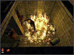 Teraz wystarczy wrzucić zapałkę na dno basenu (była tam rozlana benzyna) i obserwować śmierć potwora - [Solucja] Laboratorium cz.1 | Bloodline Uśpione zło - Bloodline: Uśpione zło - poradnik do gry