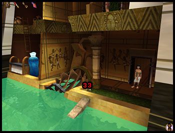 Wespnij się na palmę [slim palm] z lewej strony, znajdziesz się po drugiej stronie basenu - Przywoływanie Ozyrysa (2) | Rozdział III | Ankh Klątwa Mumii - Ankh: Klątwa Mumii - poradnik do gry