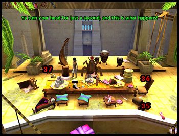 Podejdź do zwisającego z okna wieży banera [banner] (38) i odetnij przytrzymujące go linki przy pomocy homara - Przywoływanie Ozyrysa (2) | Rozdział III | Ankh Klątwa Mumii - Ankh: Klątwa Mumii - poradnik do gry