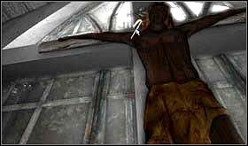 Weź go i wsuń w otwór w stopach Chrystusa. Zauważ, że inicjały INRI przesunęły się. Sięgnij je łomem. - PONIEDZIAŁEK 14 PAŹDZIERNIKA cz.4 | Scratches - Scratches - poradnik do gry