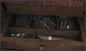 Po lewej stronie zlewu stoi szafka, w drugiej szufladzie od góry znajdziesz nóź. - SOBOTA 12 PAŹDZIERNIKA cz.2 | Scratches - Scratches - poradnik do gry