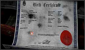 W szufladzie znajdziesz akt urodzenia. No proszę, Blackwoodowie mieli dziecko, jego imię jest niestety zamazane. Ale można przeczytać, że był to syn i urodził się w 1961 roku. Może ze starych gazet dowiesz się czegoś więcej. - NIEDZIELA 13 PAŹDZIERNIKA cz.2 | Scratches - Scratches - poradnik do gry